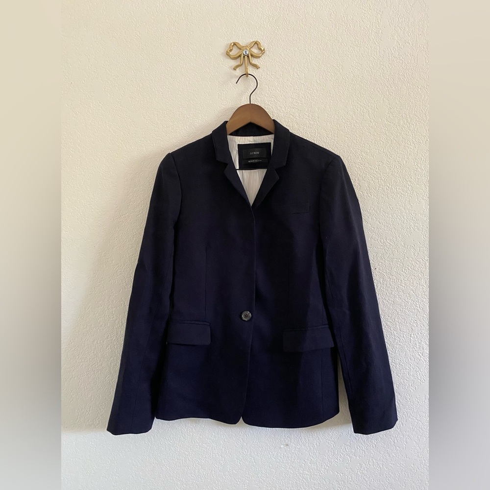 J Crew Regent Blazer Navy Wool Blend One Button Career Preppy Suit Jacket